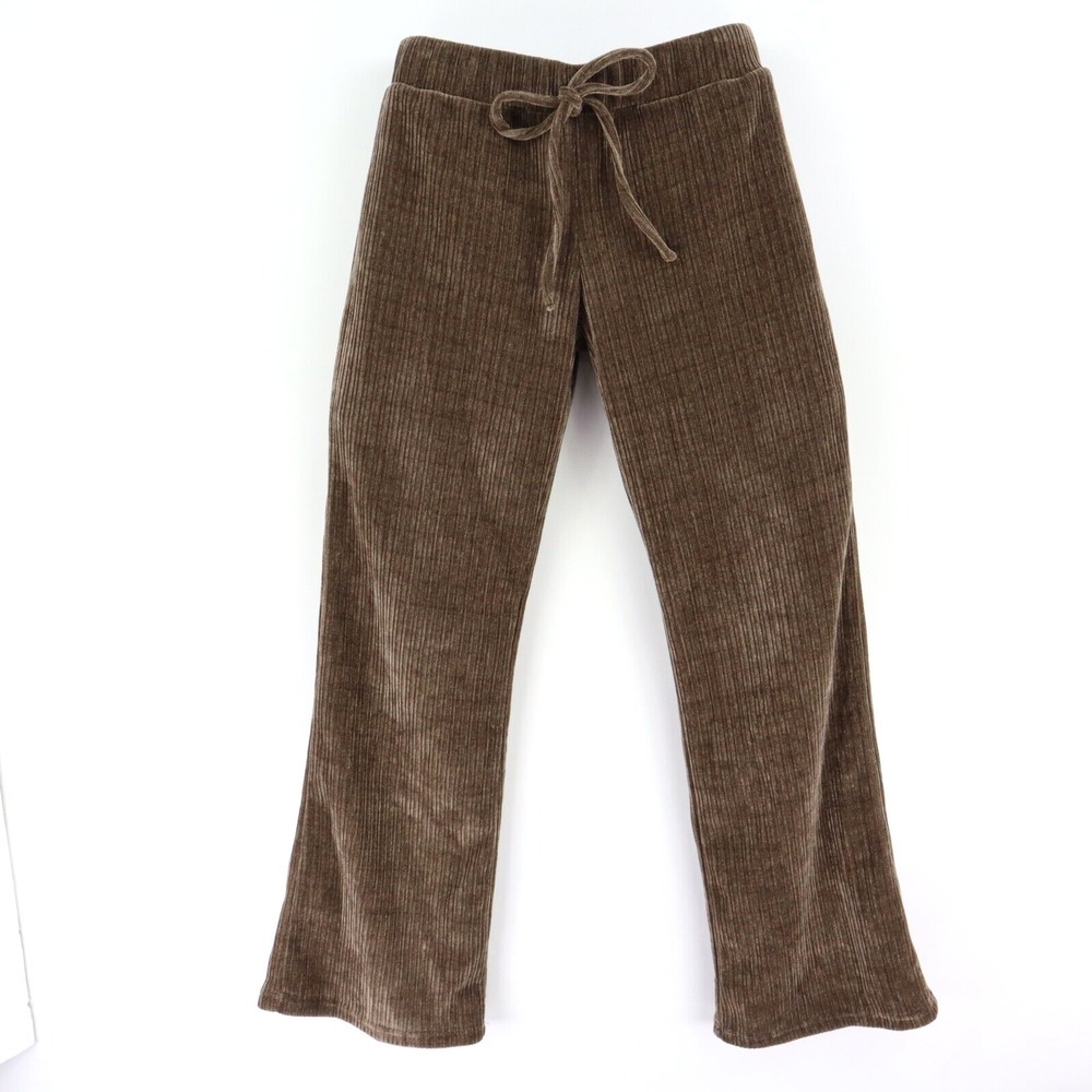 SHEIN Stretch Waist Corduroy Pants Bootcut Womens Sz L Brown Poly Bl.‎ Waist Tie